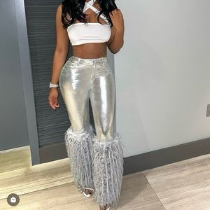 Fashion nova silver fur pants
